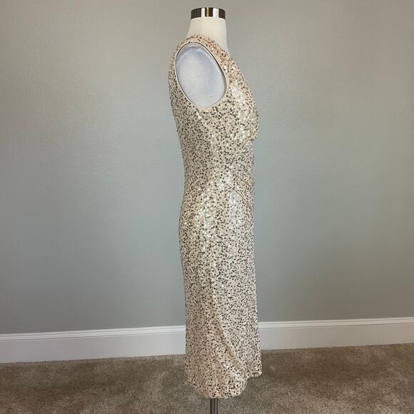 Eliza J Sequined Sleeveless Midi Sheath Cocktail Dress Sparkly Gold Size 4 - Picture 4 of 13